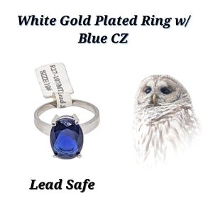 👣4/$20.  White Gold Plated Ring w/Blue CZ. Size 10  NWT